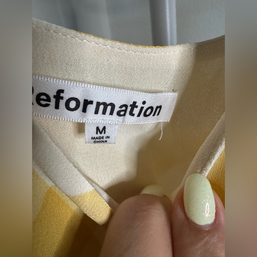 🌺Reformation Yellow Gingham Tie-Shoulder Midi Dress - Picture 4 of 4